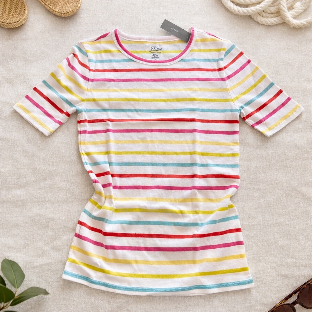 NEW J. Crew Multicolor Striped Cream Cotton Top Small Perfect Fit